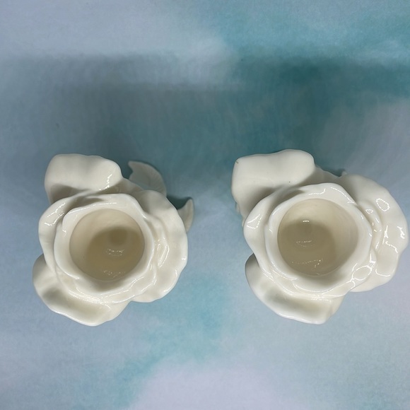 Pair of Lenox Ivory Porcelain Rose Candle Holders - Picture 3 of 7